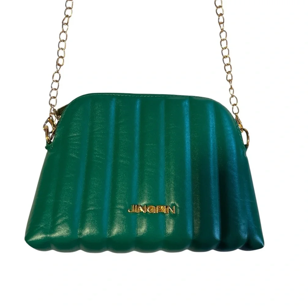 Emerald Green Quilted Crossbody Bag Gold Chain Small Chic Shoulder Purse